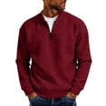 thumbnail image 2 of Tdoqot Mens Waffle Sweatshirt Quarter Zip- Casual Fashion Quilted Long Sleeve Pullover Tops Red Size L, 2 of 7