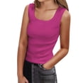 thumbnail image 2 of HOWPAY Débardeurs pour Femmes Sans Manches Couleur Unie Basique Mignon T-Shirt Extensible Coupe Ajustée Confortable Col Rond Chandails Camisole Décontractée d'Été Rose Vif TTG, 2 of 5
