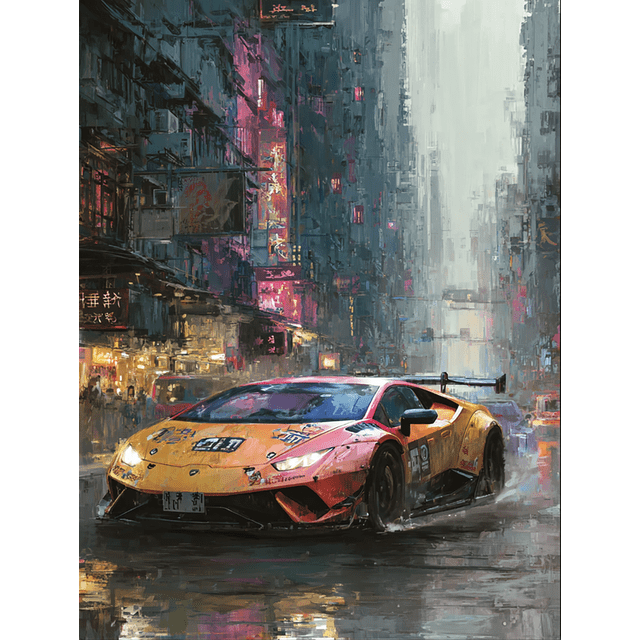 Cyberpunk Racing Car Canvas Wall Art 15.75x11.81 Inches