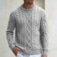 thumbnail image 2 of Mens Cable Knit Pullover Sweater Crew Neck Long Sleeve Cable Fisherman Sweaters Light Gray XXL, 2 of 4