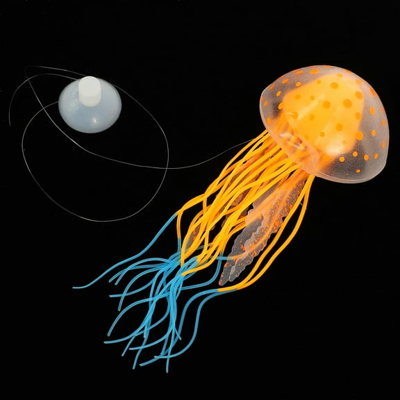 MLINS Silicone Glow Jellyfish Decor for Aquarium Decoration Orange Lifelike Fluorescent Design 3.94 Inches