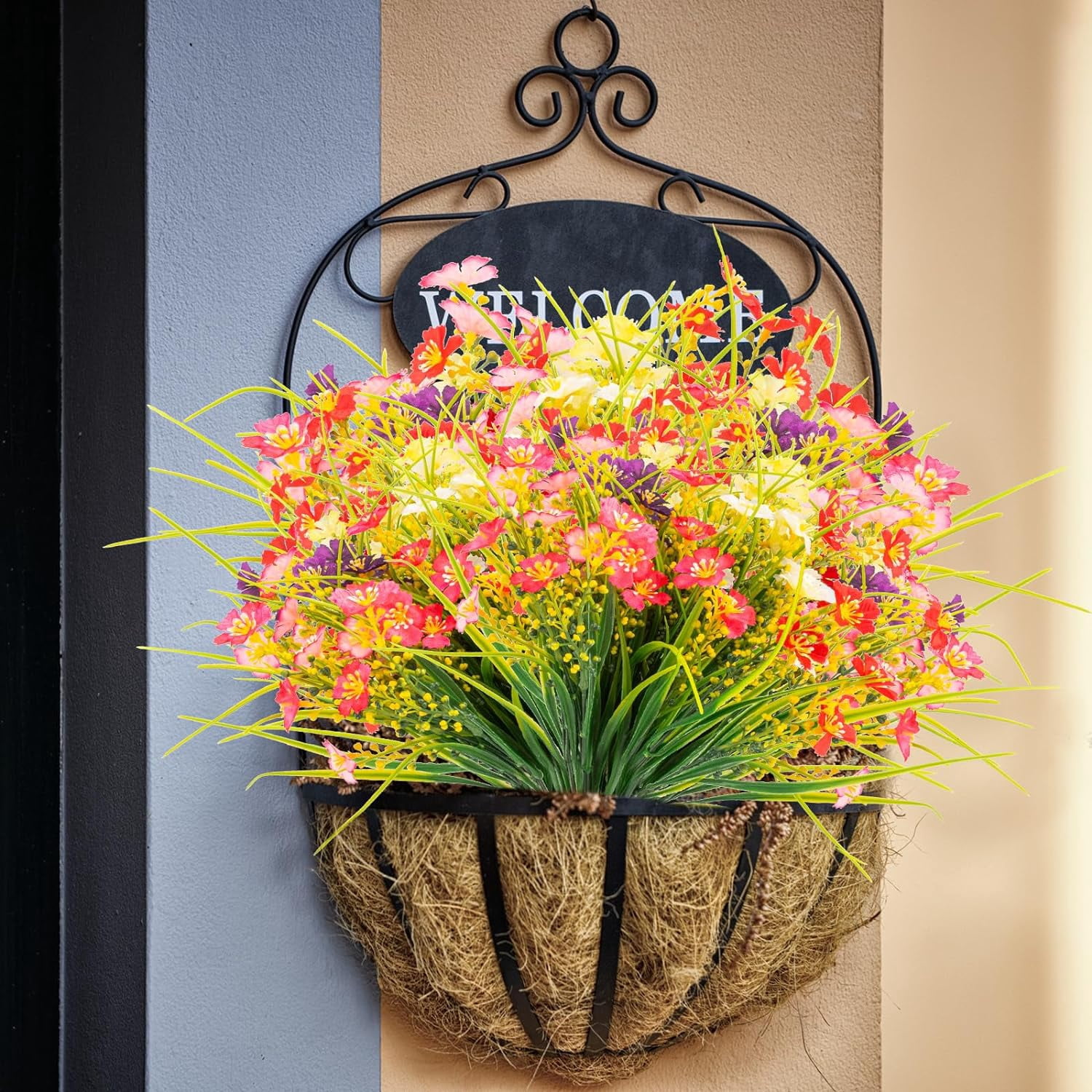 Artificial Flowers Outdoor No Fade UV Resistant Fake Plastic Flowers Faux Plants for Garden Patio Porch Window Box Home Wedding Farmhouse Hanging Décor