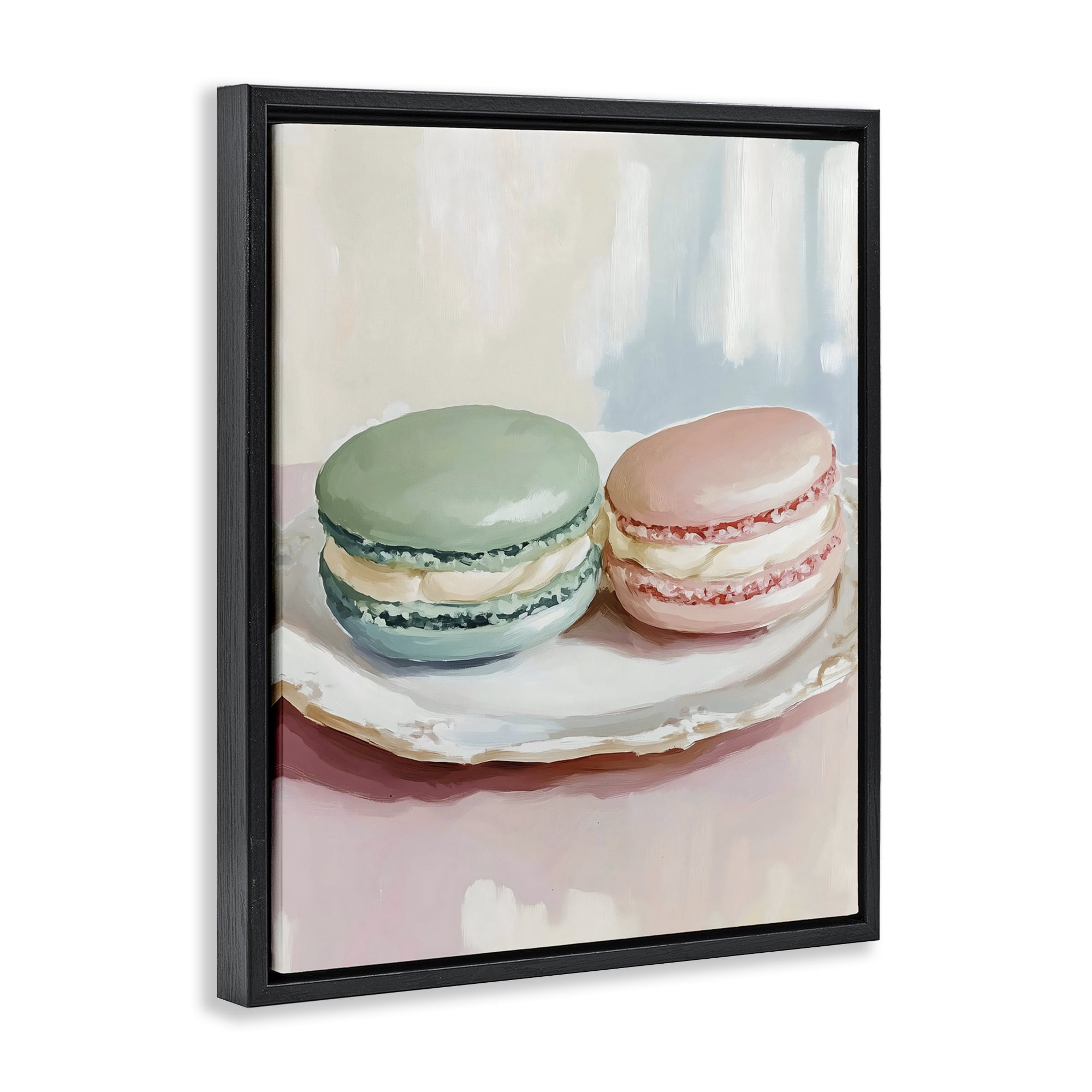 Stupell Industries Pastel Macarons on Plate Black Framed Floater Canvas Wall Art, design by The Prints Vibe