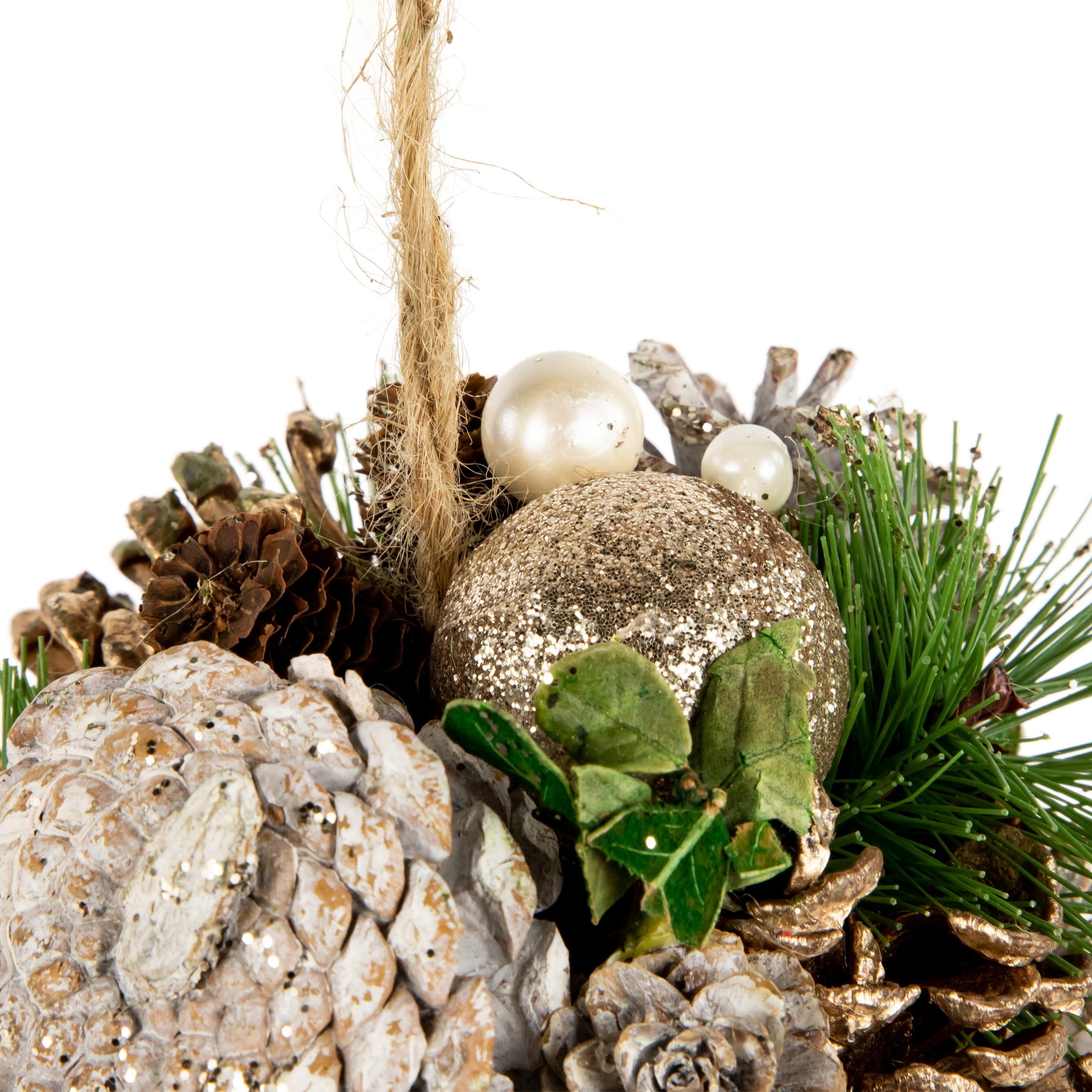 Northlight 5.5" Glittered Pine Needle and Pinecone Hanging Christmas Ball Ornament