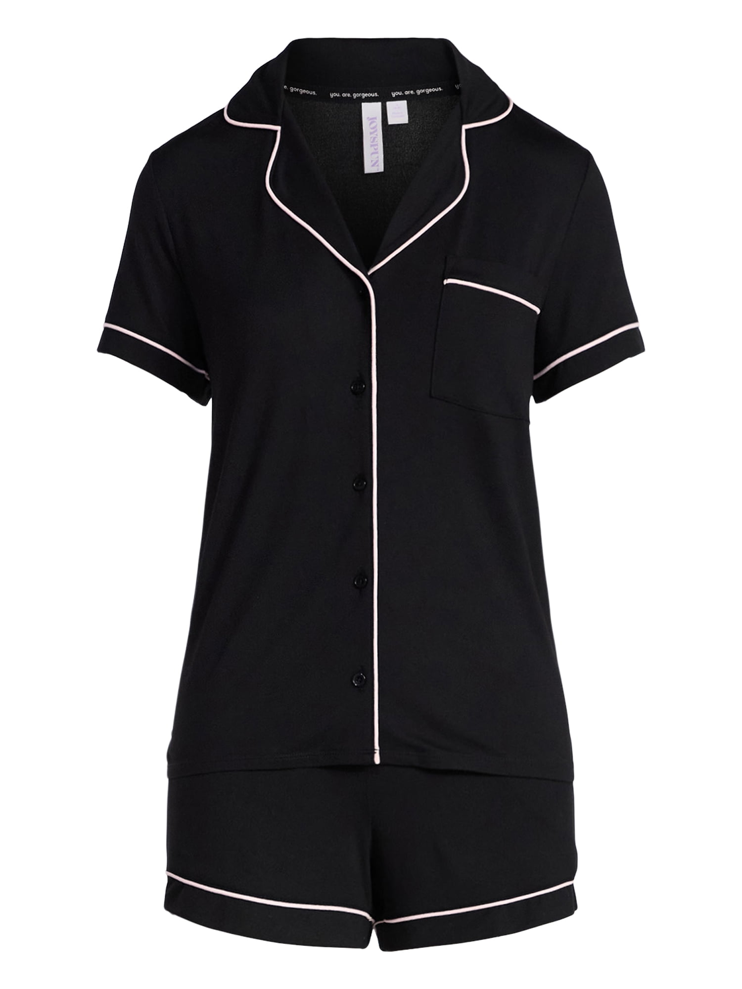 Joyspun Women's Dreamy Soft Collection Notch Collar Top and Shorts Pajama Set, 2-Piece, Sizes XS-3X