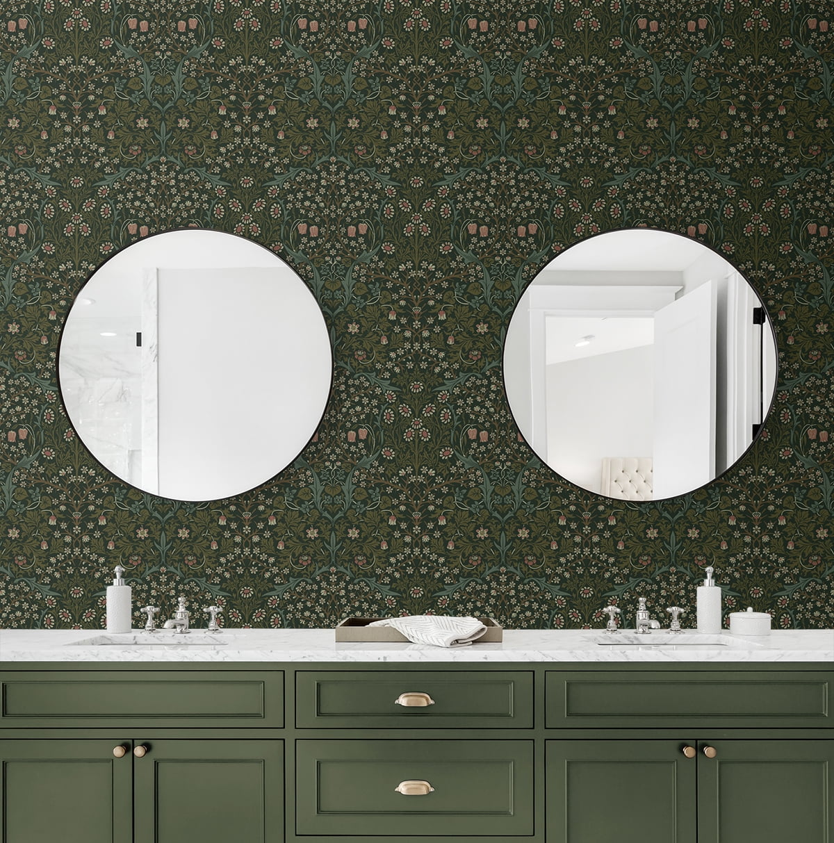 Seabrook Designs Greenery Victorian Garden Floral Prepasted Wallpaper - 20.9 in. W x 33 ft. Roll