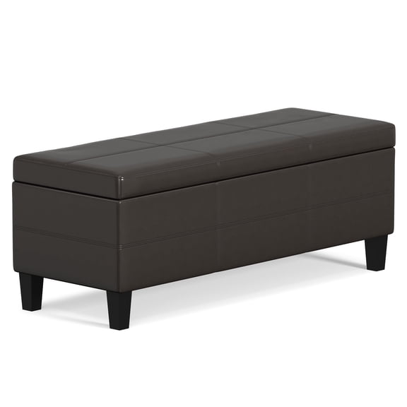 Afton 48 inch Wide Contemporary Rectangle Storage Ottoman Bench in Tanners Brown Vegan Leather