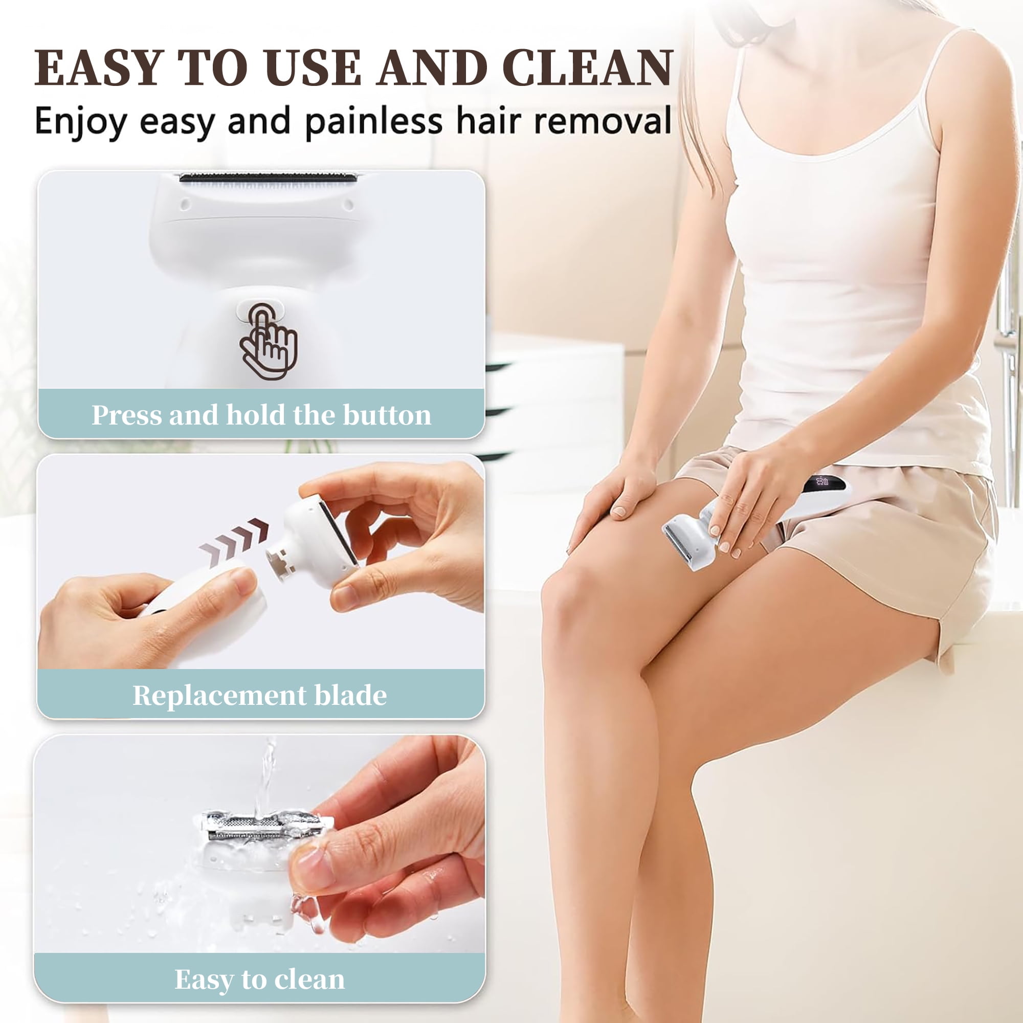 Women Electric Razor, 2 in 1 Electric Shaver for Women, LED Light, Digital Display, Low Noise, Wet Dry Use for Bikini Hair Removal Underarm Public Hairs Legs, White
