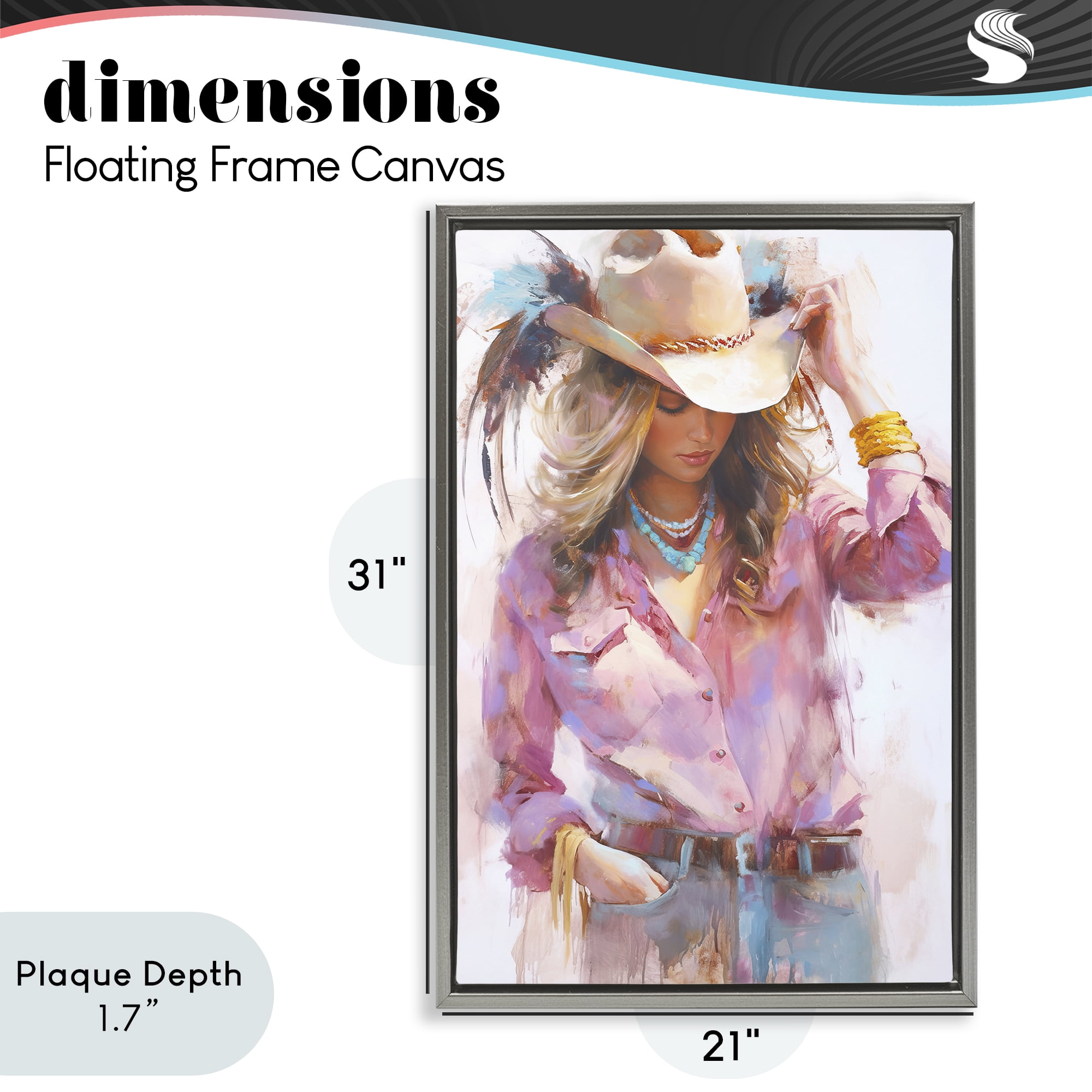 Stupell Industries Cowgirl Hat Reflections Gray Framed Floater Canvas Wall Art, design by Tina LeCour