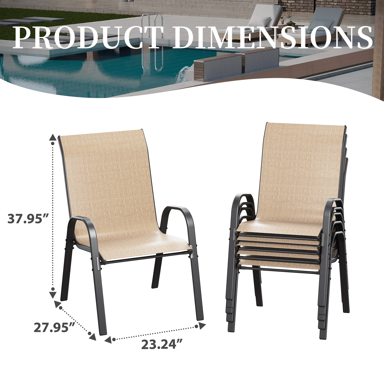 AMOPATIO Patio Chairs Set of 4, Outdoor Stackable Dining Chairs for All Weather, Breathable Garden Outdoor Furniture for Backyard Deck,Brown