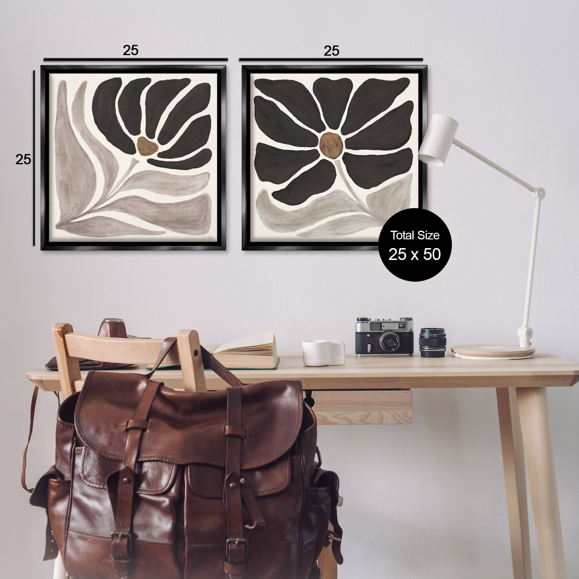 Stupell Industries Large Modern Flower Plants & Flowers Painting Black Floater Framed Canvas Art Print Wall Art, 25 x 25, Set of 2