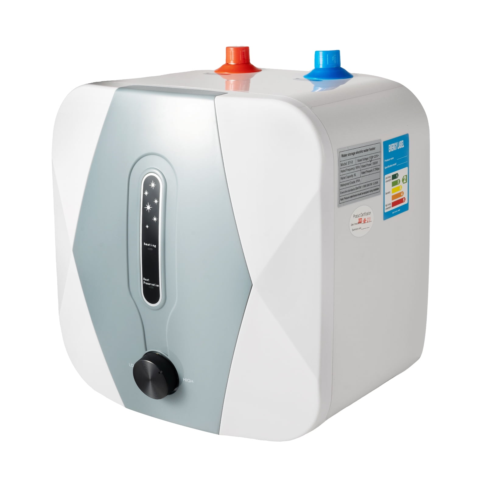 ChicHomey 8L ​​Fast Heating Compact Electric Water Heater,Adjustable Temp,Small Space Vertical Installation, 1500W Power,for Kitchen, Bathroom, RV