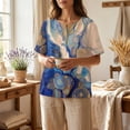 thumbnail image 5 of Women's Artistic Floral & Abstract Print Henley Top - Short Sleeve Button Down Tunic Blouse with Pocket, Loose Fit Casual V-Neck Shirt for Summer Blue M, 5 of 9