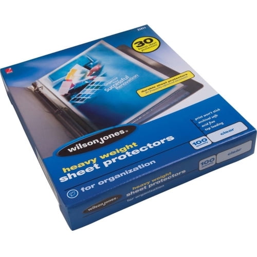 Wilson Jones Heavy Weight Top-Loading Sheet Protectors, Clear, 100/Box 3.3 mil Thickness - For Letter 8 1/2' x 11' Sheet - Ring Binder - Rectangular - Clear - Polypropylene - 100 / Box