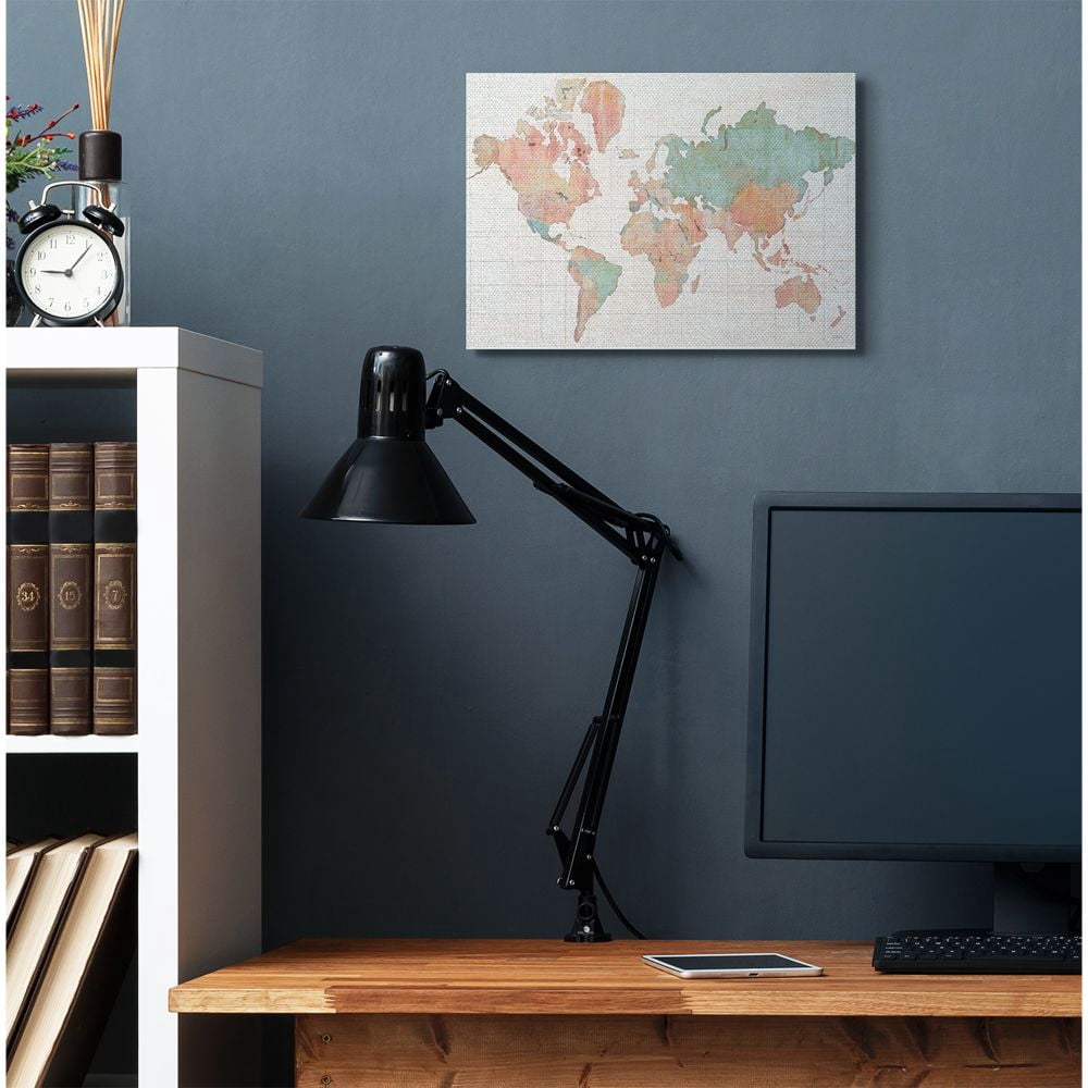 Stupell Industries Vintage World Map Green Pink Design Canvas Wall Art by Sue Schlabach