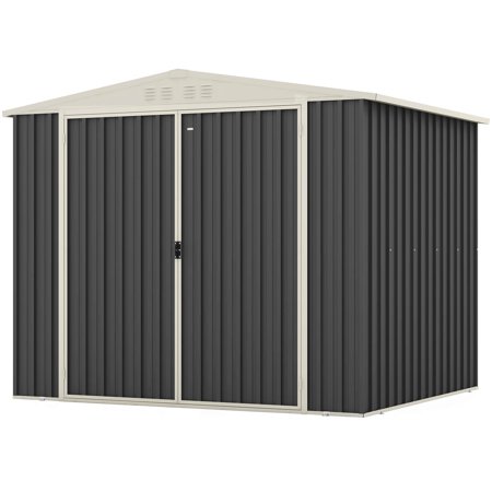 Patiowell Thickness Upgrade 8 x 7 ft. Outdoor Storage Metal Shed, Steel Garden Shed with Sloping Roof and Dual Lockable Door in Gray
