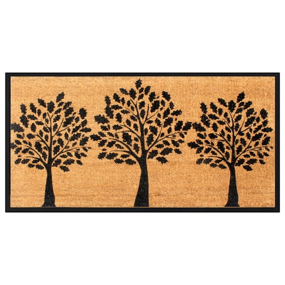 A1HC 24"x48" Black Three Tree Coir & Rubber Doormat, Durable Non-Slip Thin Large Welcome Mat for Front Door & High Traffic Areas