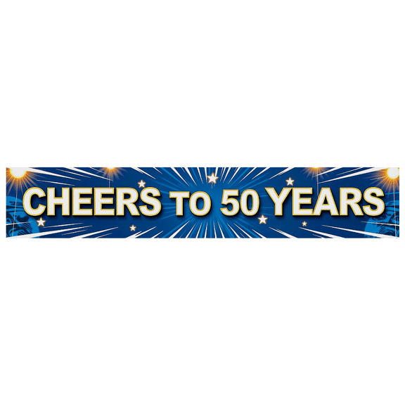 Cheers to 50 Years Celebration Banner Blue Anniversary Background Backdrop Milestone Party Supplies Event Decor Photography Props Decorations