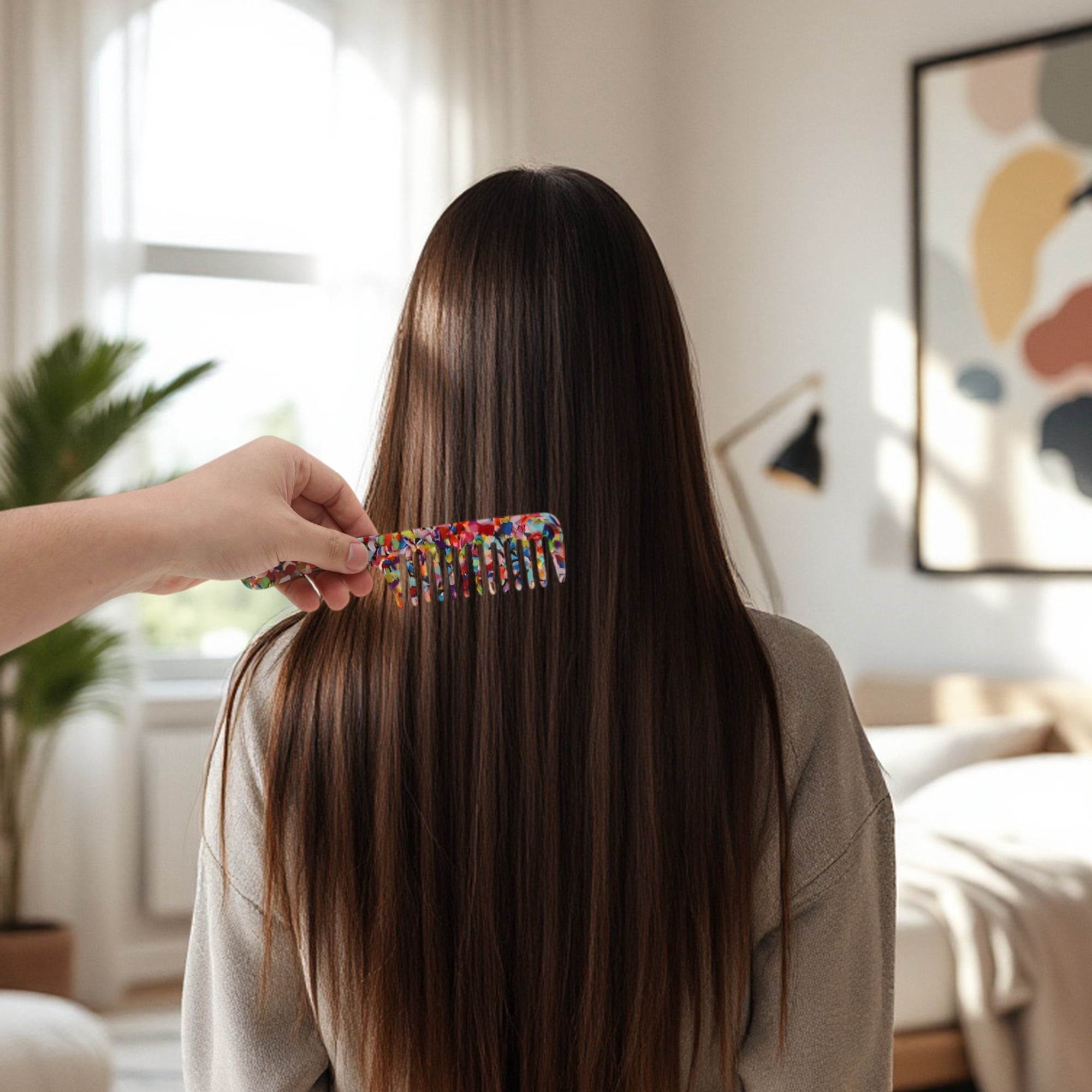 Unique Bargains 1 Pc Durable Marble Handle Hair Comb for All Hair Types Styles Colorful