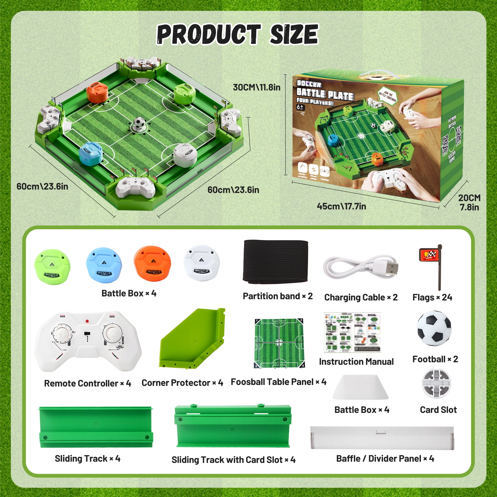 KNMDU Remote Control Foosball Table, 4-Player Sports Character Soccer Toy for Kids and Family, Ages 6+