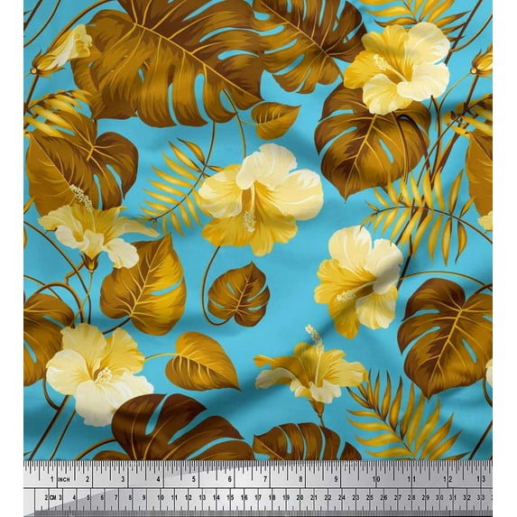 Soimoi Poly Georgette Fabric Floral & Leaves Tropical Print Fabric by The Yard 52 Inch Wide