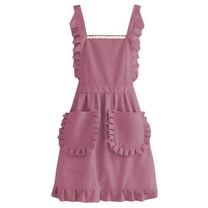 Yhmxh Cotton Linen Apron Women Cross Back Apron with 2 Pockets, X Cross Halter Aprons Vintage Pinafore Dress Retro Maid Chef Ruffle Aprons Work Kitchen Cooking Baking Gardening (Pink)