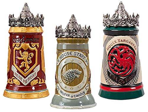 Game of Thrones House Stark Stein 22 Oz Ceramic Base with Pewter Baratheon 