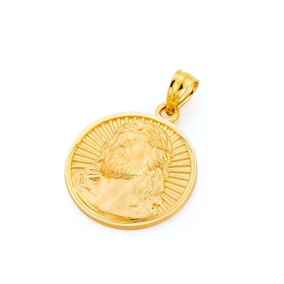 14k Genuine Yellow Gold Round Religious Jesus Charm Pendant