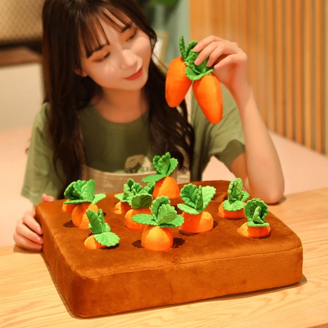 RXIRUCGD Toys Dog Carrot Plush Toy, Pull Radish Dog Chew Toy, Pet Interaction Pull The Carrot Stuffed Toy, Interactive Snuffle Mat Plush Vegetable Field, Vegetable Chew Toy