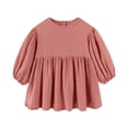 thumbnail image 3 of Yeaiivve Girls Long Sleeve Peplum Tops Cotton Linen Casual Babydoll Shirts for Baby Toddler Girl Solid Color Ruffle Hem Blouse Kids Fall Clothes Red 2-3 Years, 3 of 7
