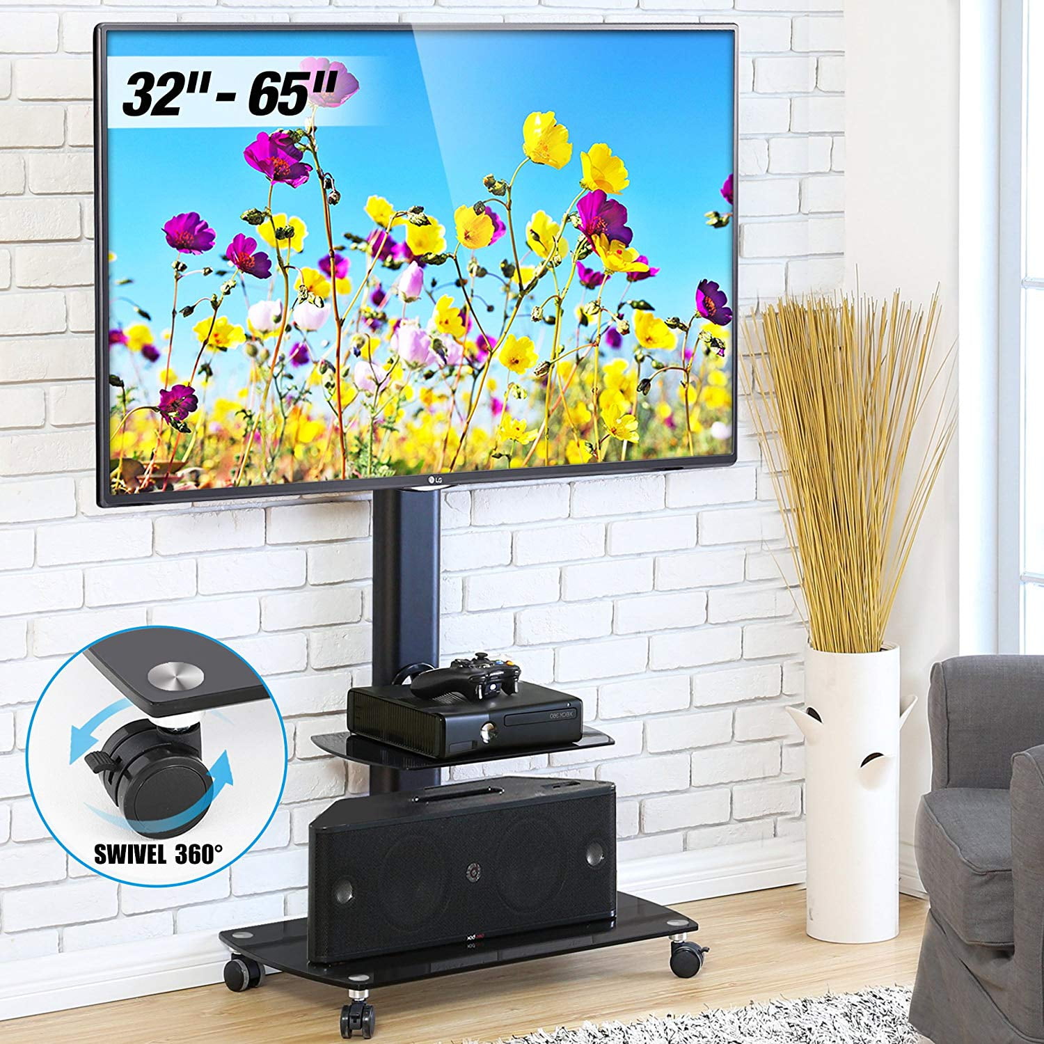 FITUEYES Floor Swivel TV  Stand  with Mount Rolling  TV  Stand  