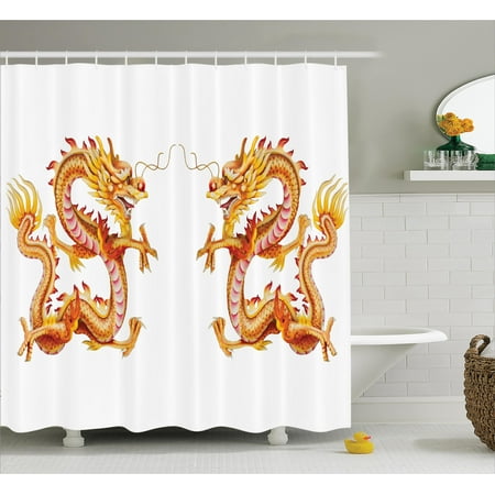 Dragon Shower Curtain Twin Fire Zodiac Statues Asian Art Chinese Philosophy Themed Picture Fabric Bathroom Set With Hooks Vermilion Yellow Dragon Shower Curtain Twin Fire Zodiac Statues Asian Art Chinese Philosophy Themed Picture Fabric Bathroom Set With Hooks Vermilion Yellow