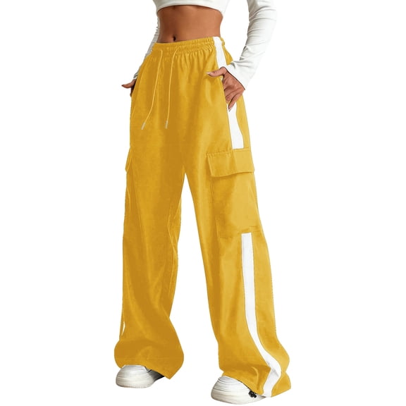 ZHOGXU Fashion Kids Drawstring Elastic Waist Contrast Color Cargo Pants For Girls With Pocket Comfortable Everyday Wear