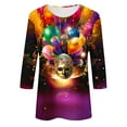 thumbnail image 5 of QATAINLAV 2025 Blouse Mardi Gras Tops for Women Daily Tshirt 3/4 Sleeve Blouse Mask Print Top Carnival Costume O Neck Casual Shirt Multicolor XXXXL, 5 of 6