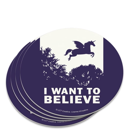 I Want to Believe Unicorn UFO Funny Humor Novelty Coaster Set