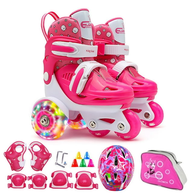 Chaussures de Patinage Flash Enfants Débutants Ensemble de Chaussures de Patinage à Roulettes Enfants