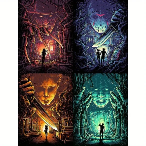 Horror Characters 5D Diamond Painting Tools for Adults DIY Diamond Art Tools for Beginners with Round Full Diamond Diamond Gemstones Home Wall Painting Art Decoration Gift Artwork