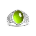 thumbnail image 1 of RYLOS Men's Rings 14K White Gold Nugget Ring with Cabochon Gemstone & Diamonds Peridot Rings For Men Size 13, 1 of 7