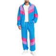 thumbnail image 5 of Men Retro Track Suit Zip Jacket Jogger Pants Throwback Party Daily Outfit Color Block 2-Piece, 5 of 6