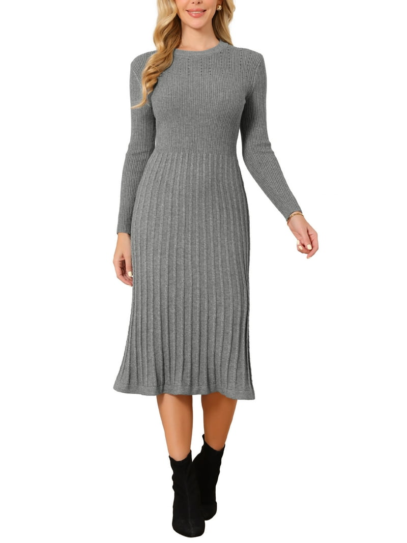 rib knit dress grey Grey Ribbed Sweater Dress