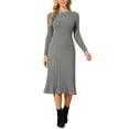 thumbnail image 2 of INSPIRE CHIC Women's Long Sleeve Sweater Dress Crewneck Ribbed Knit Pleated A-Line Midi Dresses L Grey, 2 of 6