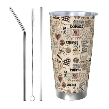 

Cauagu Abstract Coffee Pattern 20oz Tumbler Stainless Steel Vacuum Insulated Tumbler with Lid Insulated Coffee Mug Thermal Cup with Splash Proof Sliding Lid-Straw Three-piece Set
