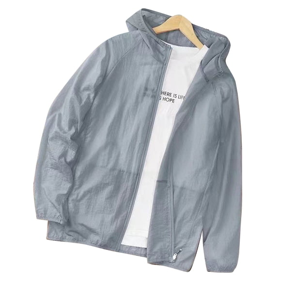 Chaqueta de protección solar para hombre Camisa UV ligera y transpirable Sudadera con capucha de enfriamiento a prueba de sol de manga larga para pesca en verano Senderismo Entrenamiento Gris platead