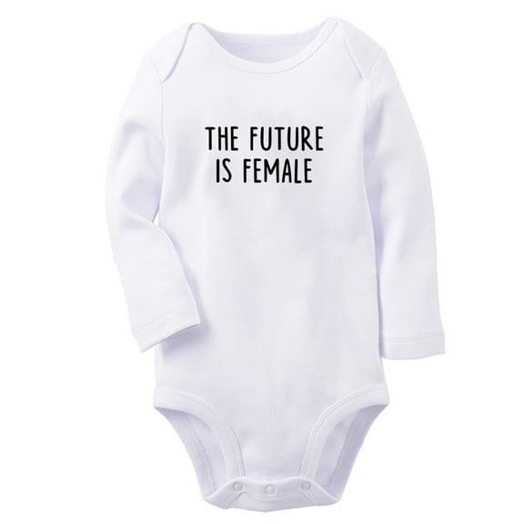 The Future Is Female Funny Rompers, Newborn Baby Unisex Bodysuits, Infant Jumpsuits, Toddler 0-12 Months Kids Long Sleeves Oufits (White, 6-12 Months)