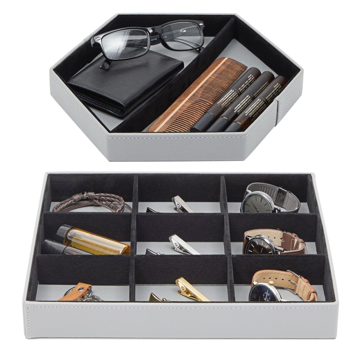 2 Pack Mens Dresser Valet, Stackable Organizer for Nightstand Dresser