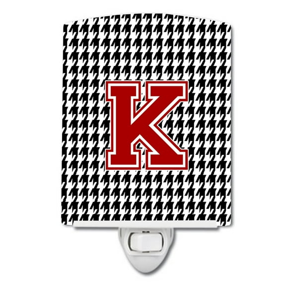 Caroline's Treasures CJ1021-KCNL Letter K Monogram - Houndstooth Black Ceramic Night Light, 6x4x3", multicolor