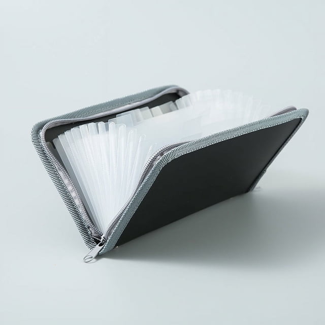 Zhuge Carpeta de archivos expandible (8,27" x 4,72") Organizador de documentos tamaño A5 13 bolsillos Cierre Cartera de archivo portátil Soporte de almacenamiento para cheques (gris y transparente)