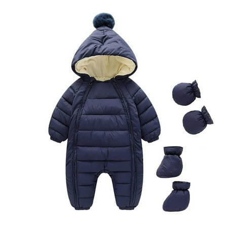 

FAIWAD Baby Boys Girls Winter Snowsuit Romper Warm Zip Hooded Down Jumpsuit Windproof Puffer Romper
