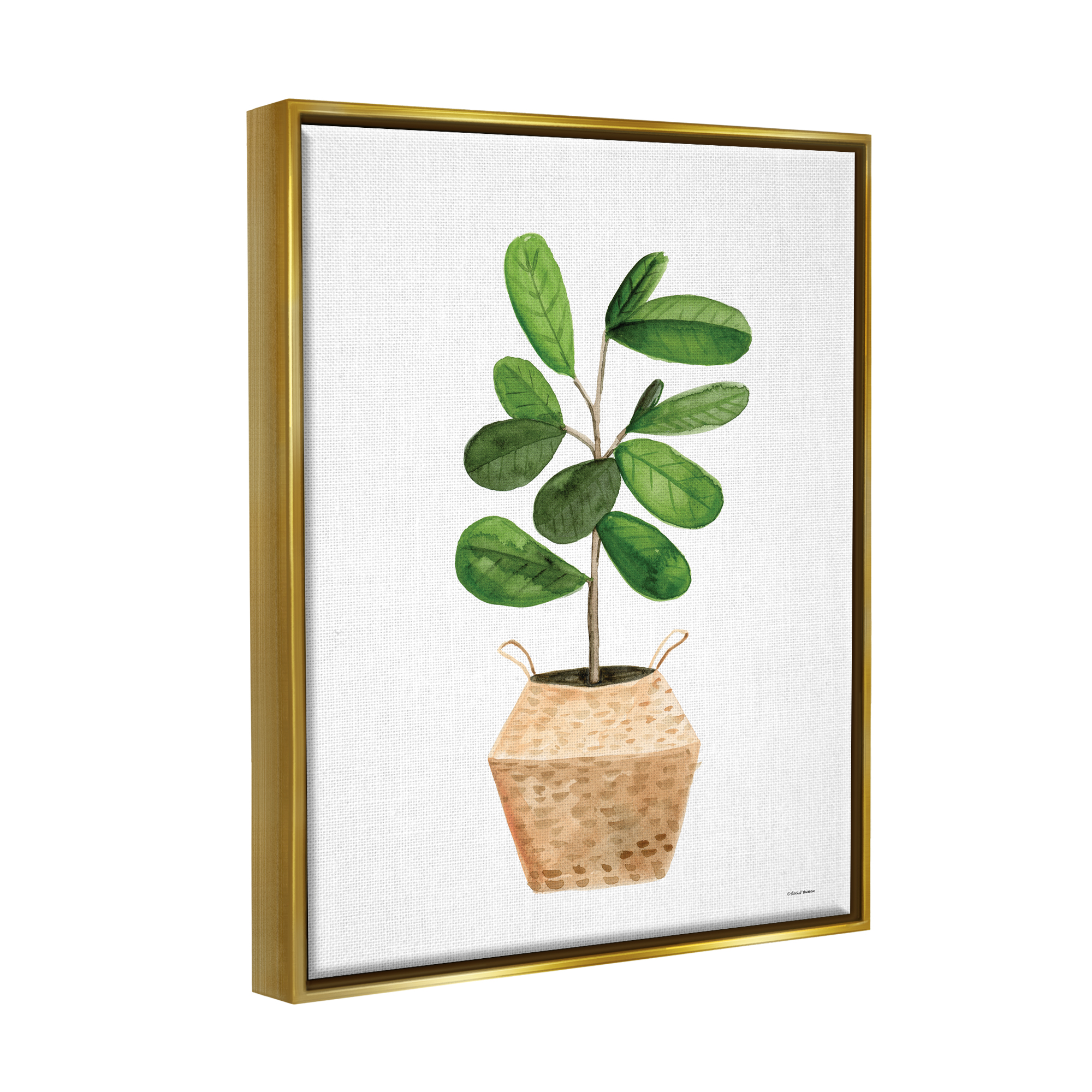 Stupell Round Green Leaves Planter Botanical & Floral Painting Gold Floater Framed Art Print Wall Art