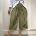 thumbnail image 3 of MVRLSH Women's Wide Leg Pants Lightweight Loose Pleated Cropped High Waist Culotte Trousers for Daily Relaxed Outfits Stretch Dress Casual Flowy Palazzo Pants Green - M, 3 of 7